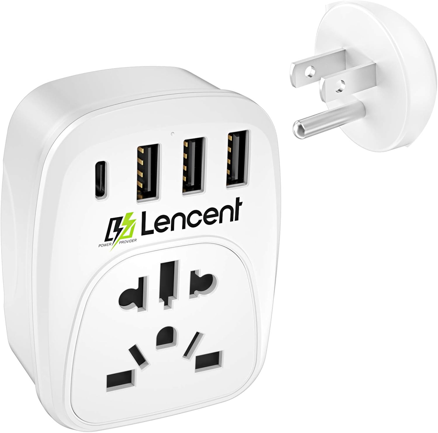 World to US Plug Adapter with 3 USB & PD Charger Ports, LENCENT Type B