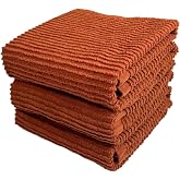 Cinnamon Maroon Rust Kitchen Dish Towels, Set of 3, 100% Cotton, 18" x 28" | Terry Loop Ribbed Textured, Soft &amp; Absorbent Cleaning Cloth, Quick Dry, Multipurpose for Everyday Use
