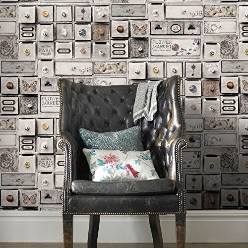 Fresco Trinket Box Wallpaper, Grey, 52 x 1000 cm