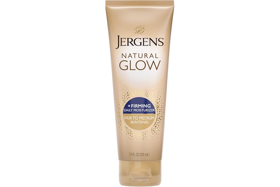 Jergens Natural Glow +Firming Self Tanner Body Lotion, Fair to Medium Skin Tone, Sunless Tanning Moisturizer with Collagen and Elastin. Helps to Visibly Reduce Cellulite, 7.5 Fl Oz