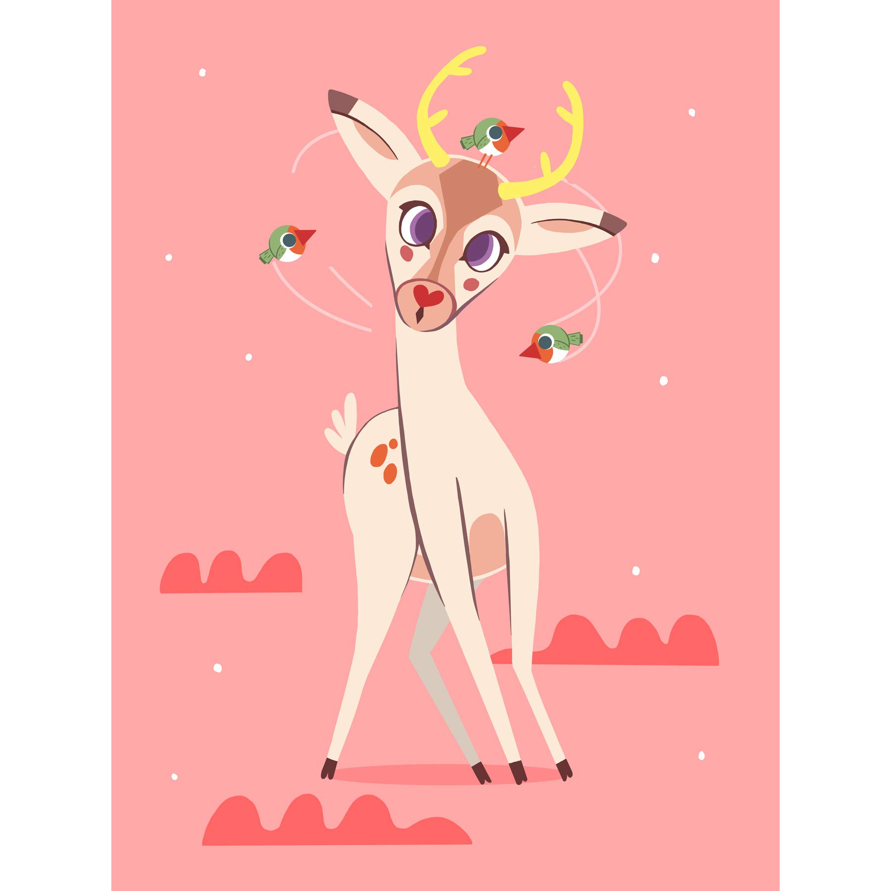 Wee Blue Coo Stag Dazed with Birds Large Wall Art Print Canvas Premium Poster