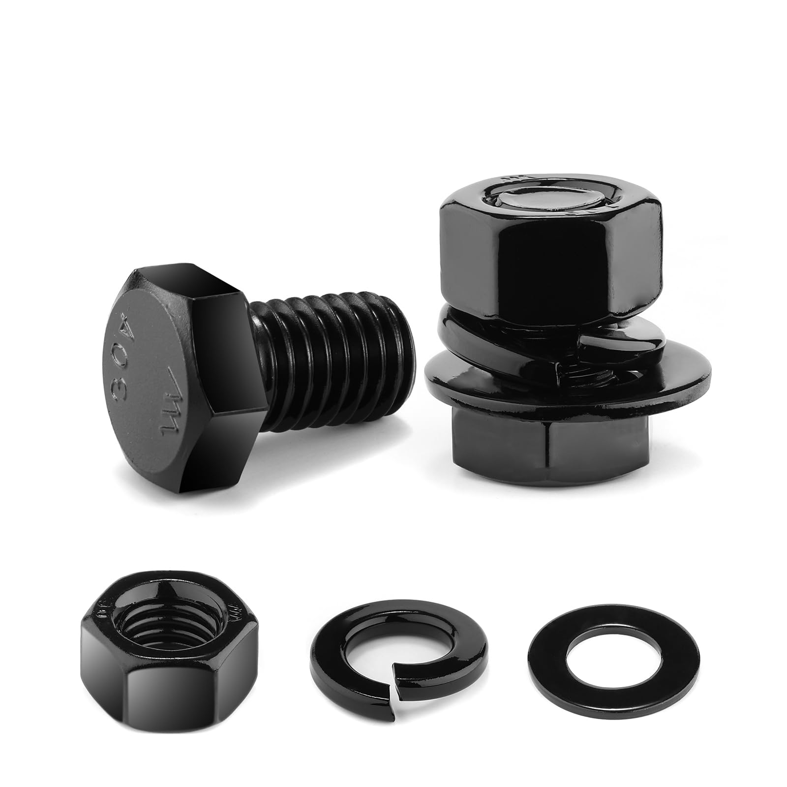 Photo 1 of 1/4-20 x 3/4" Hex Head Screw Bolt, Nuts, Flat & Lock Washers, 20Pcs 18-8 (304) Stainless Steel, Fully Threaded, Black Oxide by SG TZH