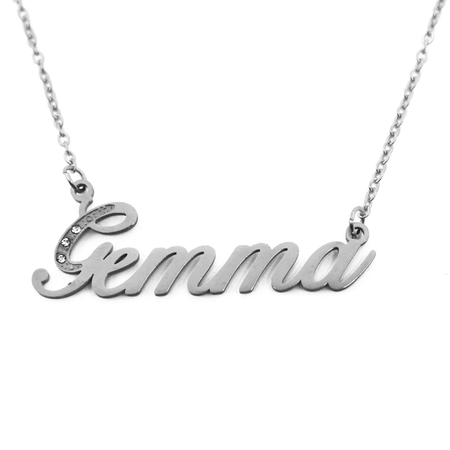 Kigu Gemma Italic Personalised Name Necklace With Cubic Zirconia Silver Tone, Custom Dainty Name Pendants, Jewellery for Ladies, Girlfriend, Mother, Sister, Friends