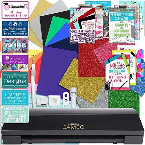 Silhouette Black Cameo 3 Bluetooth Heat Transfer T-Shirt Vinyl Bundle with Siser Vinyl, Swatch Book, Guides, Class and Membership