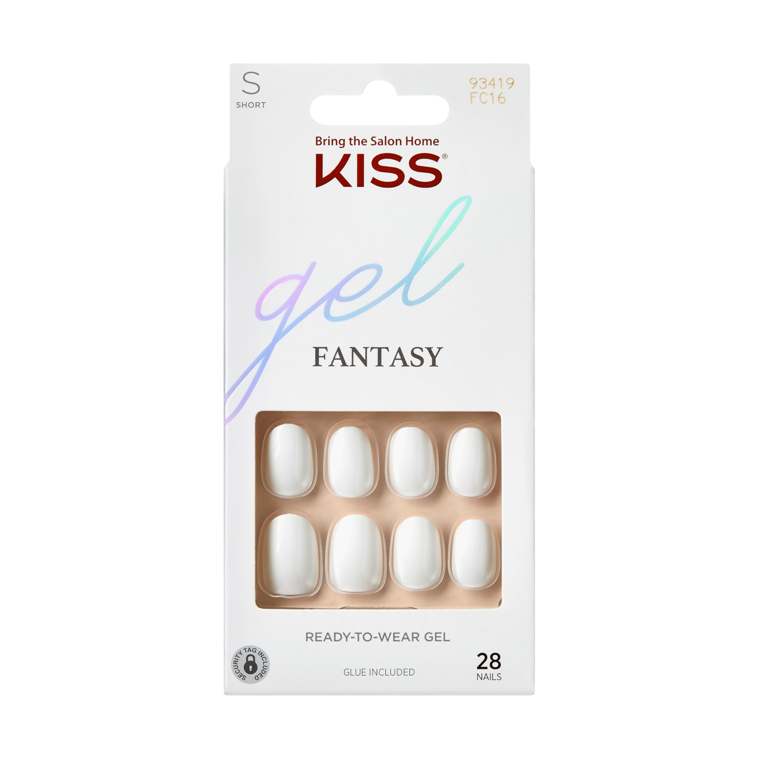KISS Gel Fantasy, Press-On Nails, Nail glue included, 'Happy Hands', White, Short Size, Oval Shape, Includes 28 Nails, 2g glue, 1 Manicure Stick, 1 Mini File