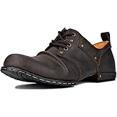 OSSTONE Moto Boots for Men Fashion lace-up Leather Chukka Boots Casual Shoes OS-6015-1-RED-BROWN-R