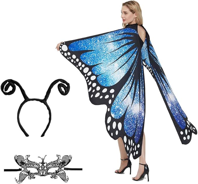 Butterfly Wings Women Girl Festival Costume Halloween Lace Mask Antenna