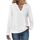 EADINVE Women Casual Long Sleeve V Neck Sweatshirts Cute Loose Fit Lightweight Pullover Tops