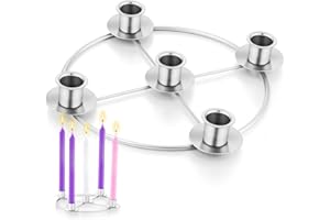 Newtay 1 Pack Christmas Advent Wreath Candle Holder 5 Candle 8.5 Inch Advent Wreath Ring Table Decoration Xmas Metal Ring for Christmas Holiday Home Decor (Silver)