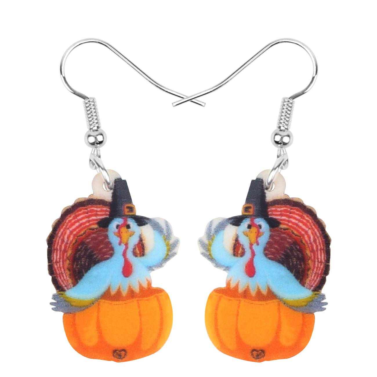 BONSNY Acrylic Thanksgiving Cartoon Hat Turkey Chicken Earrings Drop Dangle Jewelry For Women Kids Charms Gifts (Navy)