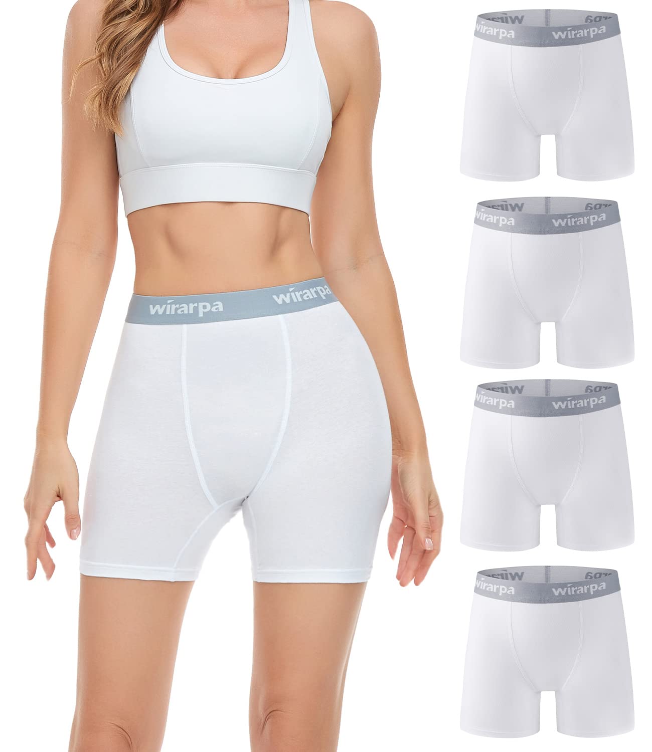 Photo 1 of wirarpa Women's Boxer Briefs Cotton Underwear Anti Chafing Boy Shorts Panties 5.5" Inseam 4 Pack White XX-Large