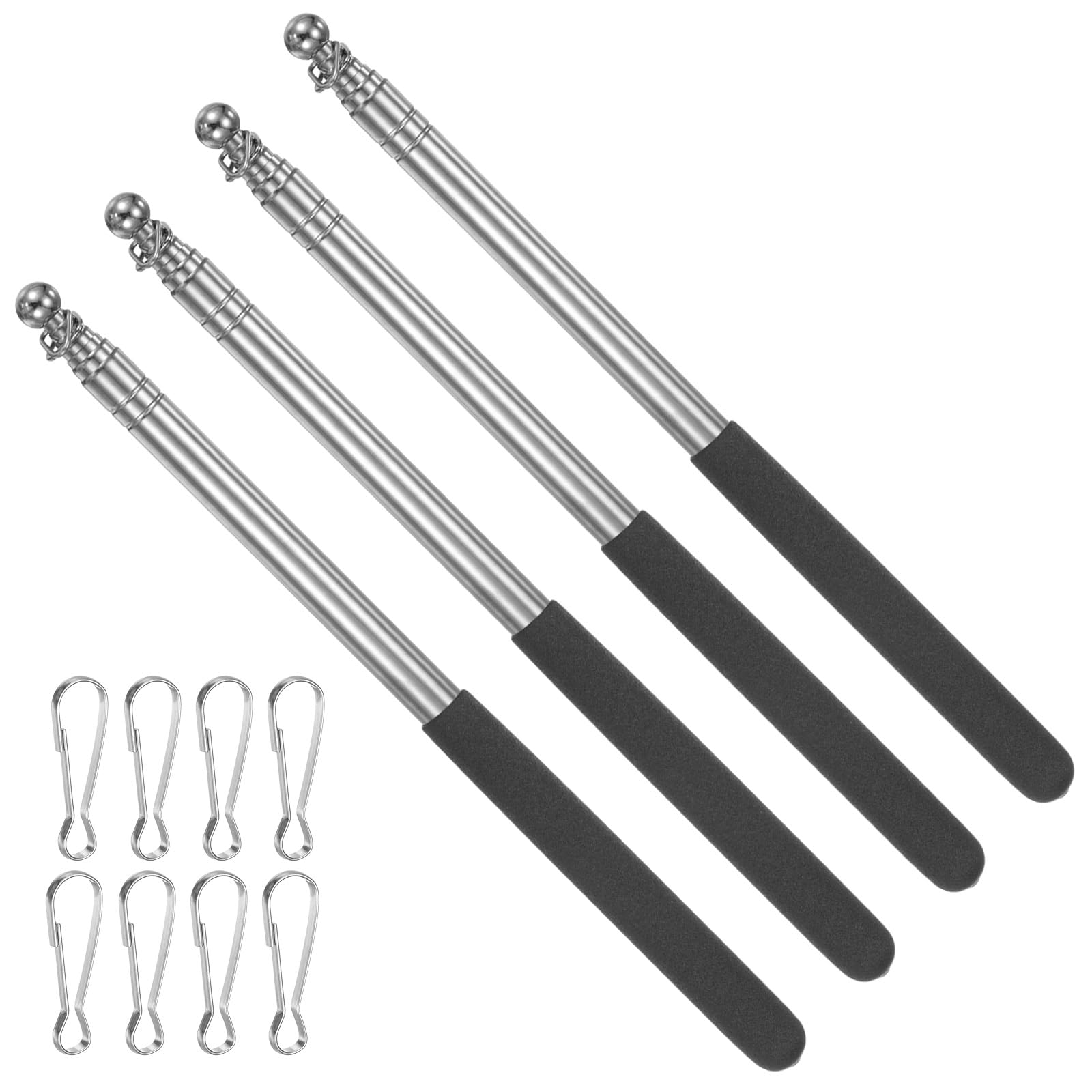 Photo 1 of PATIKIL 5.2 Feet Telescopic Handheld Flagpoles, 4 Pack Stainless Steel Extendable Portable Guide Flag Pole with 2 Clips for Tour Guides Teacher Pointer, Black