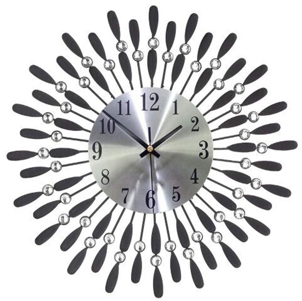 Beihaoer Metal Small Black Drop Wall Clock 3D Non-Ticking Silent Quartz Clocks,White Glass Dial with Arabic Numerals,Diamond Round Home Decoration (Black)