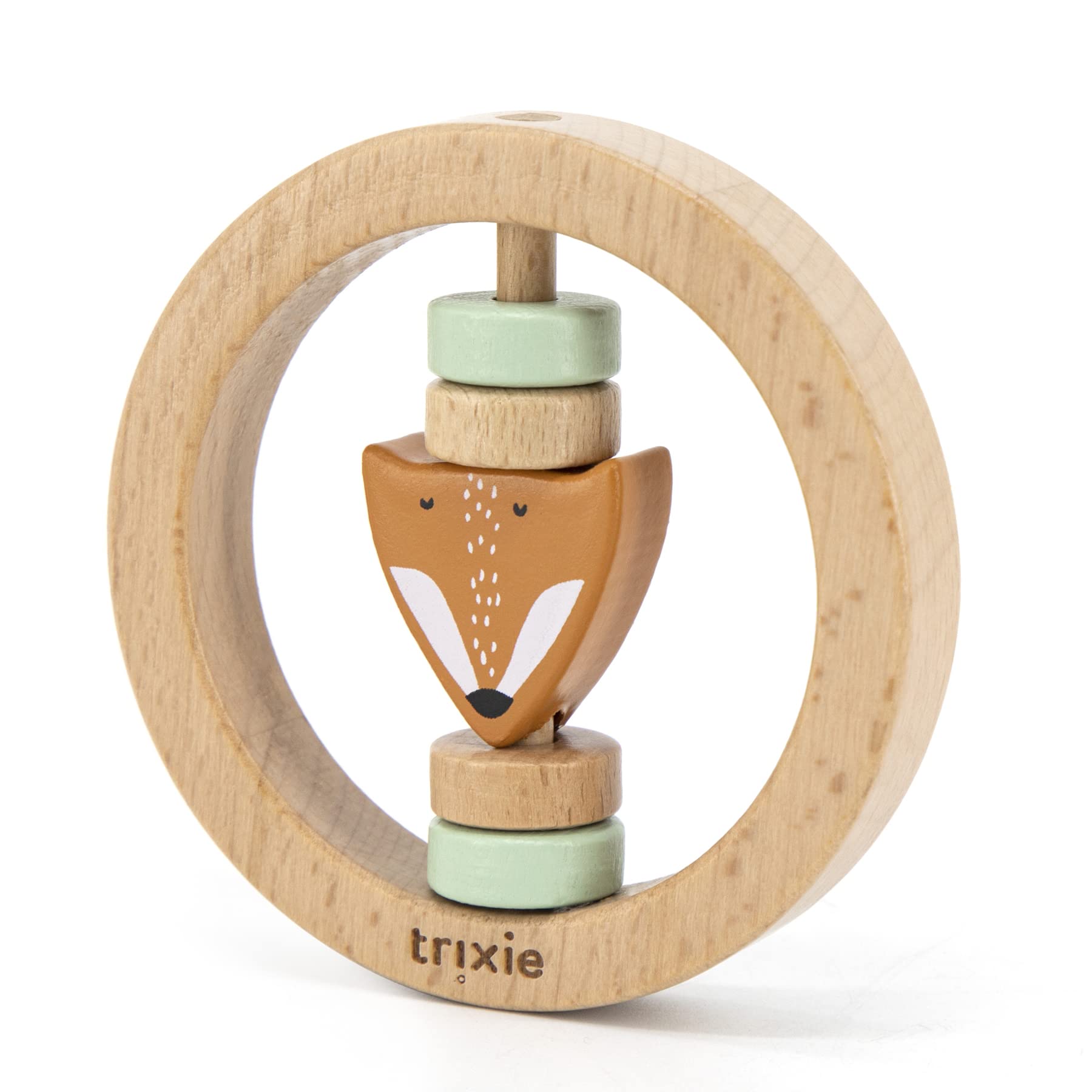 Trixie Wooden Round Rattle - Mr. Fox - FSC-Certified Wood - BPA-Free Baby Rattle - Safe, Durable, and Easy-to-Grasp Design for Infants