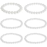 Yolev 6Pcs Pearl Bracelets for Women Faux Pearl Bracelet Stack Elastic Bead Bracelets Set Bridal Bridesmaid Jewelry for Halloween Wedding Prom Party Christmas Gift