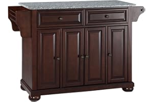 Crosley Furniture Alexandria Granite Top Rolling Kitchen Island Storage Cart, Microwave Stand, Spice Rack, Mahogany