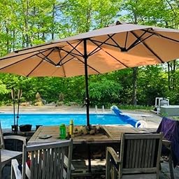Amazon Com Superjare 14 Ft Outdoor Patio Umbrella With 1 89 Inches Pole Caliber Extra Large Double Sided Design With Crank Polyester Fabric Beige Garden Outdoor