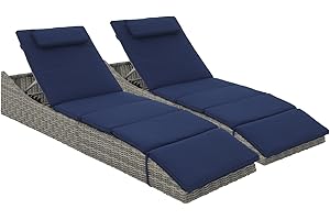 Soleil Jardin Folding Pool Lounge Chair Set of 2 Outdoor Adjustable Chaise Lounge Chair, Fully Assembled, Patio Reclining Sun Lounger, Dark Blue