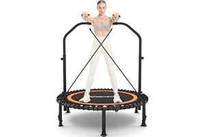 ANCHEER 40"/48" Foldable Mini Trampoline,Max Load 450lbs/550lbs Indoor Trampoline,with 4 Level Adjustable Foam Handle and Resistance Bands,Adult Exercise Trampoline for Home, Garden, and Gym