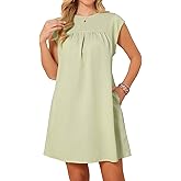 Seta T Women's Summer Short Tank Dress Cap Sleeve Crewneck Casual Ruched Sundress Loose Shift Tunic Mini Dresses