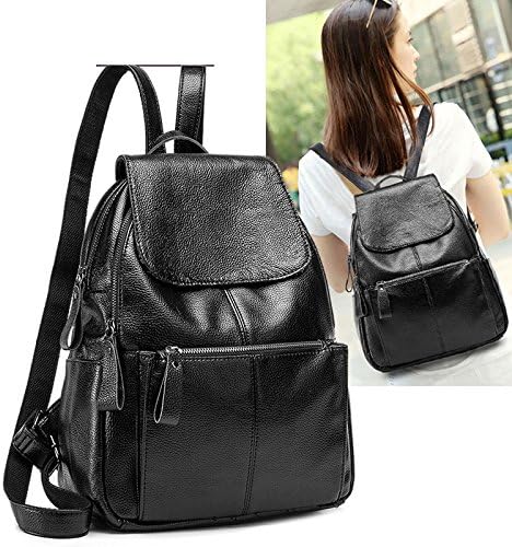 Stylish Girls Ladies PU Leather Backpack Purse Shoulder Bag School Travel Daypack (Black)