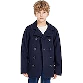 SOLOCOTE Boys Coat Elegant Notched Collar Double Breasted Wool Blend Over Pea Coat