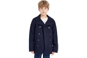 SOLOCOTE Boys Coat Elegant Notched Collar Double Breasted Wool Blend Over Pea Coat