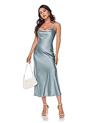 Women's Spaghetti Strap Midi Satin Silk Dresses