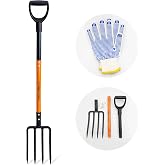 Pitch Fork for Garden, 4-Tines Garden Fork, 45-Inch Spading Fork, Heavy Duty Compost Digging Fork with Steel Handle and Enhanced D-handle, Orange