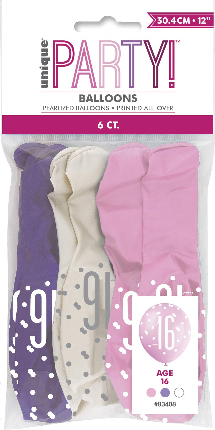 Vibrant 16th Glitz Petal Pink, Spring Lavender & White Latex Balloons (30cm) - Perfect for Birthday, Party Decor & More - 6ct