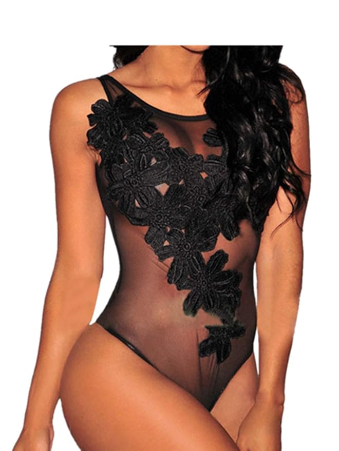 Ansenesna Reizwäsche Damen Erotik Schwarz Spitze Babydoll Frauen Netz Transparente Jumpsuit Leidenschaft Versuchung Nachtwäsc