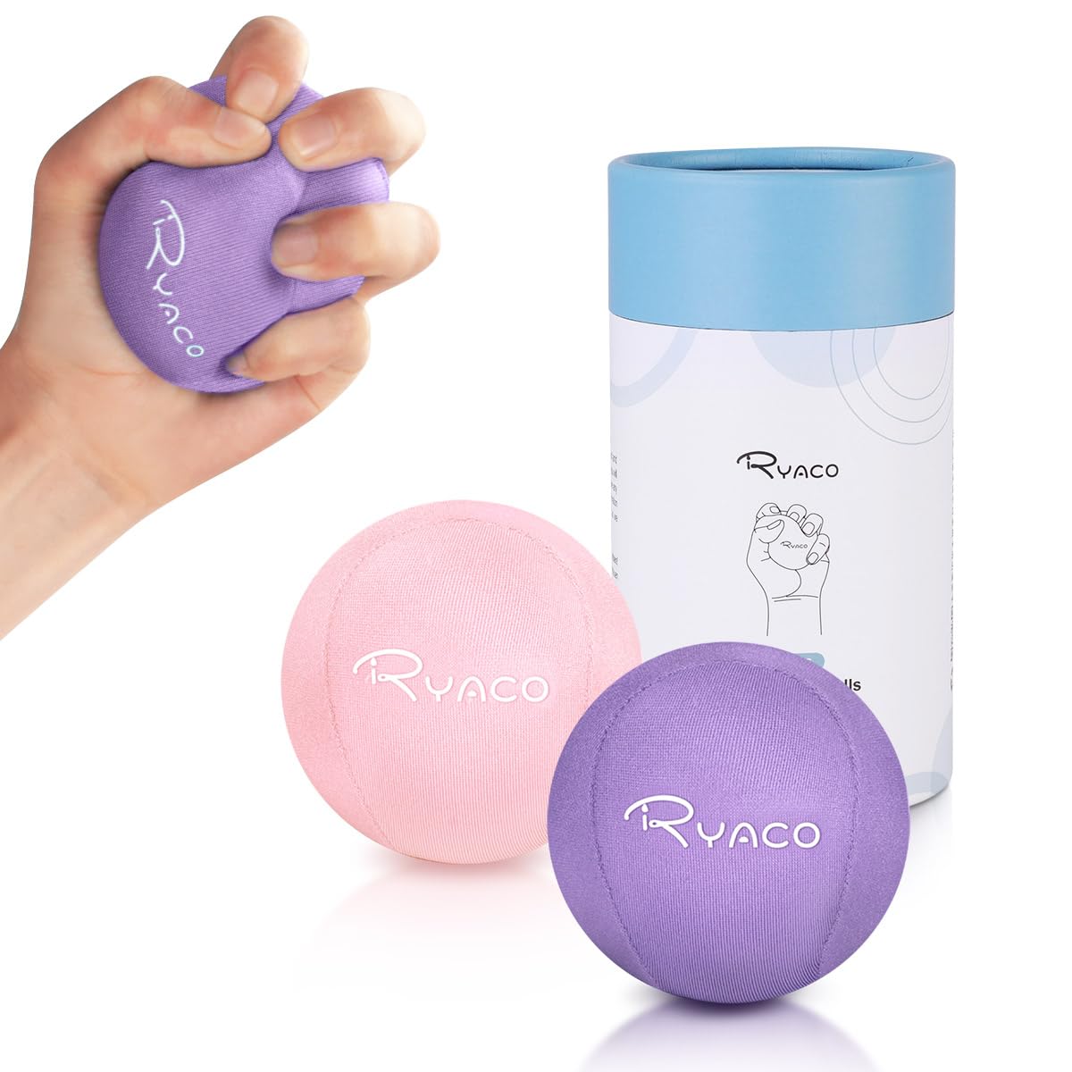 RYACO 2PCS Hand Exercise Gel Stress Balls Set, Soft & Hard Gel Balls Set of 2 for Adults- Anxiety Relief, Resistance Training, Easy Squeeze, Grip Strength (Purple & Pink)
