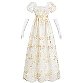 NSPSTT Golden Regency Dresses for Women 1800s Vintage Dress Victorian Ball Gown with Gloves