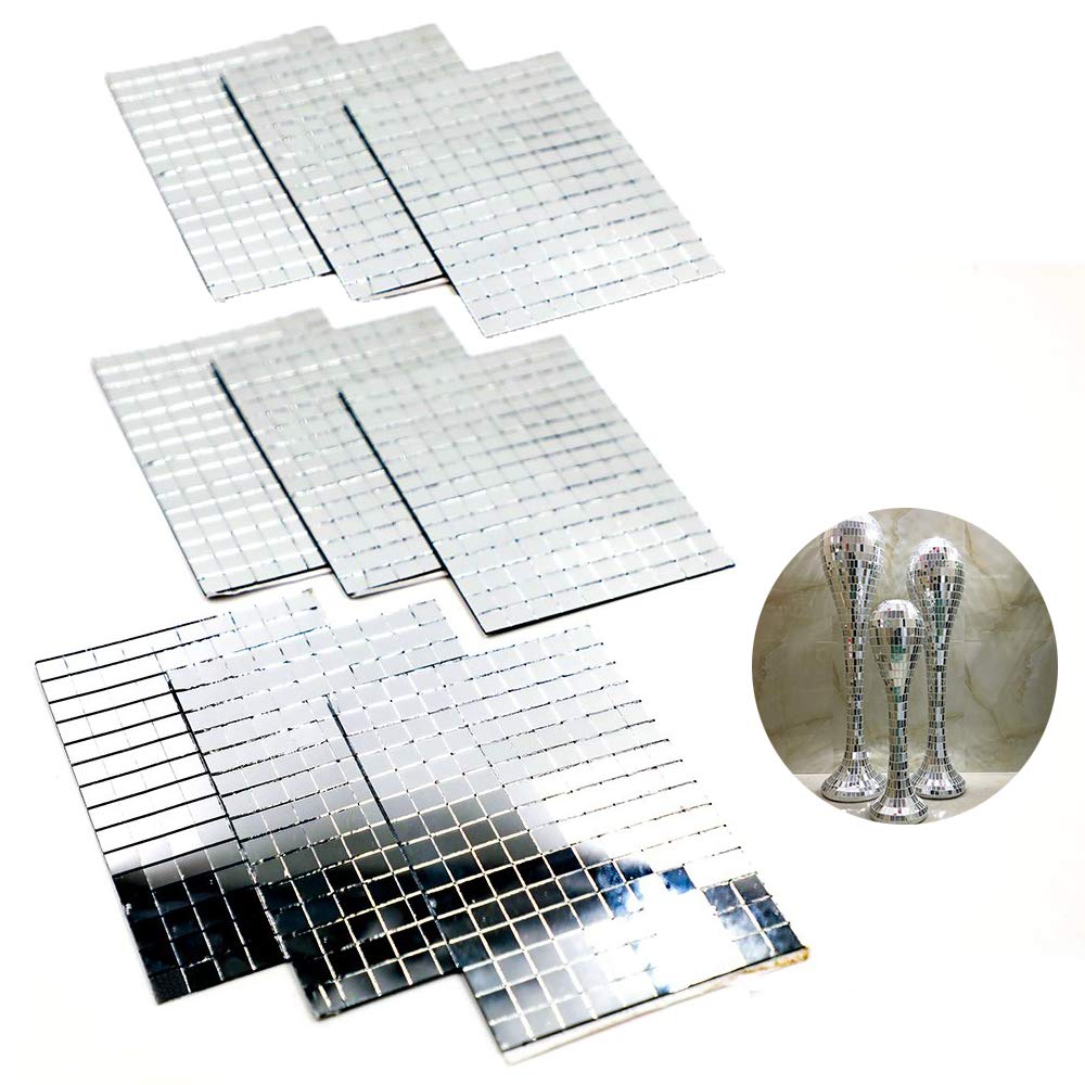 Photo 1 of 1 x 1 cm x 1300 Pcs, 9 Sheets Glass Mosaic Tiles Bulk Square Mirror Tiles Self-Adhesive Real Glass Craft Mini Square & Round