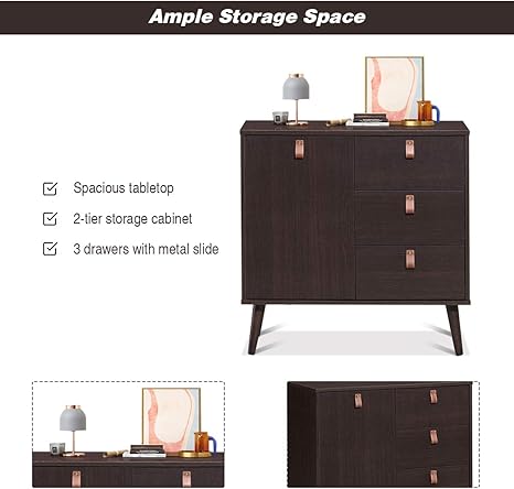 Giantex Sideboard Storage Cabinet With Doors And Adjustable Shelf Dark Brown Console Table Multipurpose Furniture For Living Room Office 3 Drawer Chest Study Bedroom Chests Dressers Home Kitchen