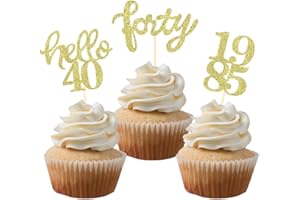 BCHOCKS Gold Glitter 40th Birthday Cupcake Toppers 40th Birthday Celebrating Party Decorations - Set of 24