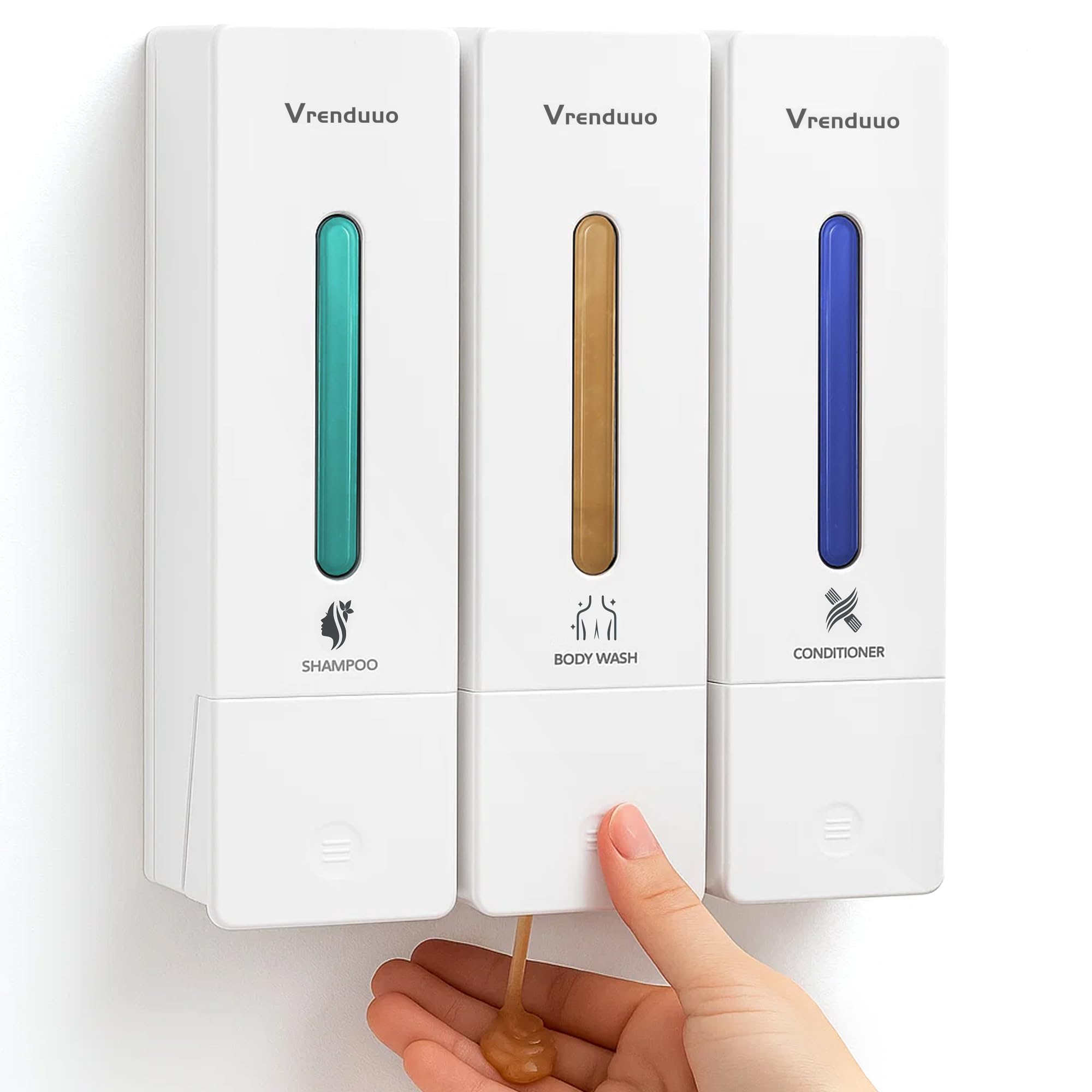 Photo 1 of VrEnduuo Shampoo and Conditioner Dispenser,Shower Dispenser 3 Chamber No Drill,Shower Soap Dispenser Wall Mounted for Bathroom Hotel with Upgrade Pump Head,3 * 400ml (White 3 Chamber)