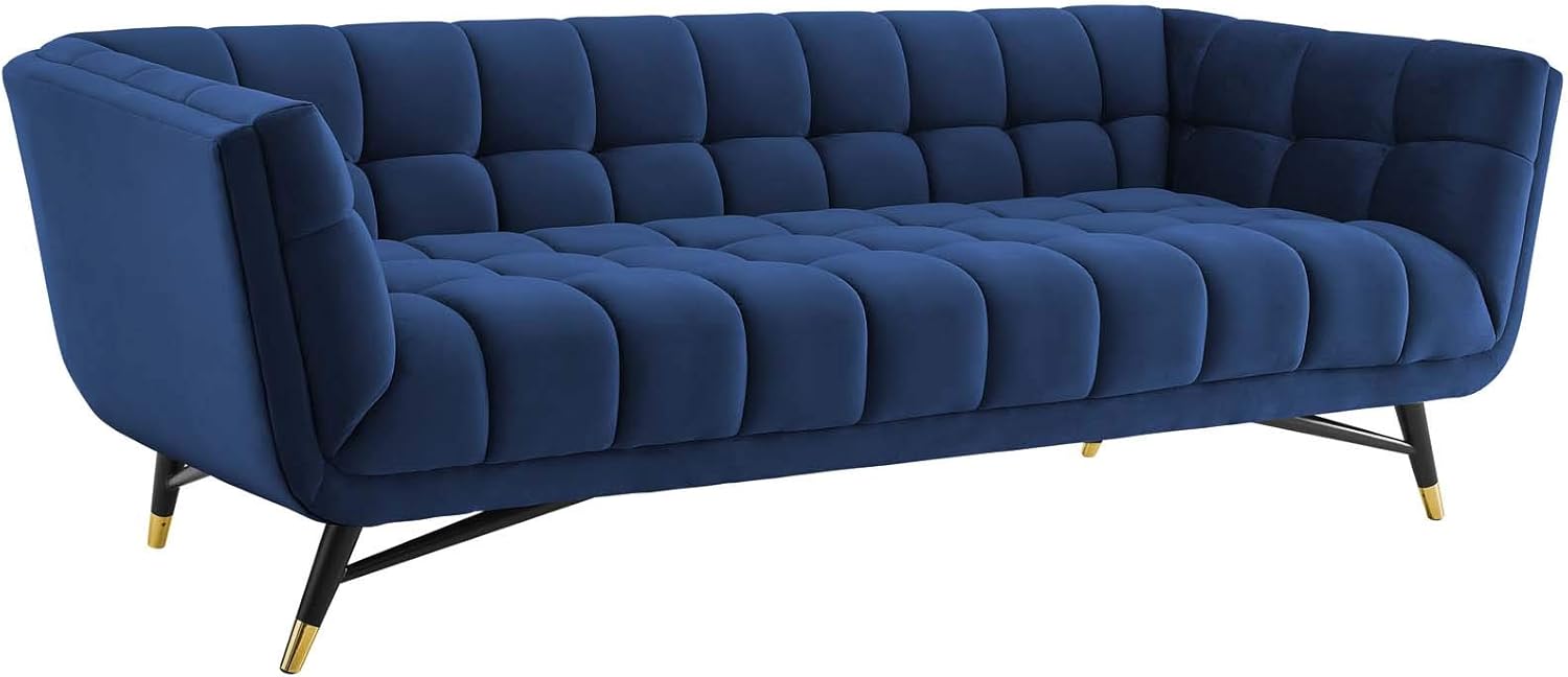 Amazon Com Modway Adept Contemporary Mid Century Modern Performance Velvet Upholstered Tufted Sofa In Midnight Blue Furniture Decor