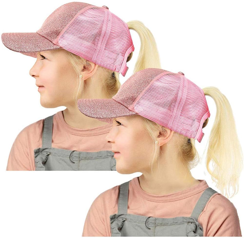 HADM Kids Ponytail Hat, Girls Baseball Cap with High Bun