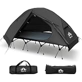 Night Cat Camping Cot Tent - Waterproof 1-Person Off-Ground Combo Cot Bed for Adults Portable Easy Set-up Tent Black 27.5'' Width