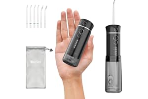 BEZVOI Water Flosser Mini Cordless Portable: 5 Modes Water Dental Floss with Telescopic Water Tank, 6 Tips, IPX7 Waterproof Oral Irrigator for Teeth Cleaning Gums,Orthodontic,Braces Dental Care (Black)
