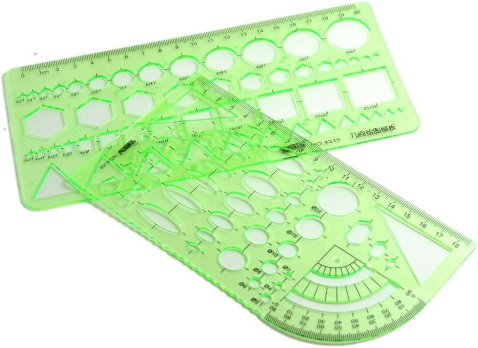 BronaGrand 2pcs Measuring Templates Geometric Rulers for Office and School, Clear Green Color Plastic : Office Products