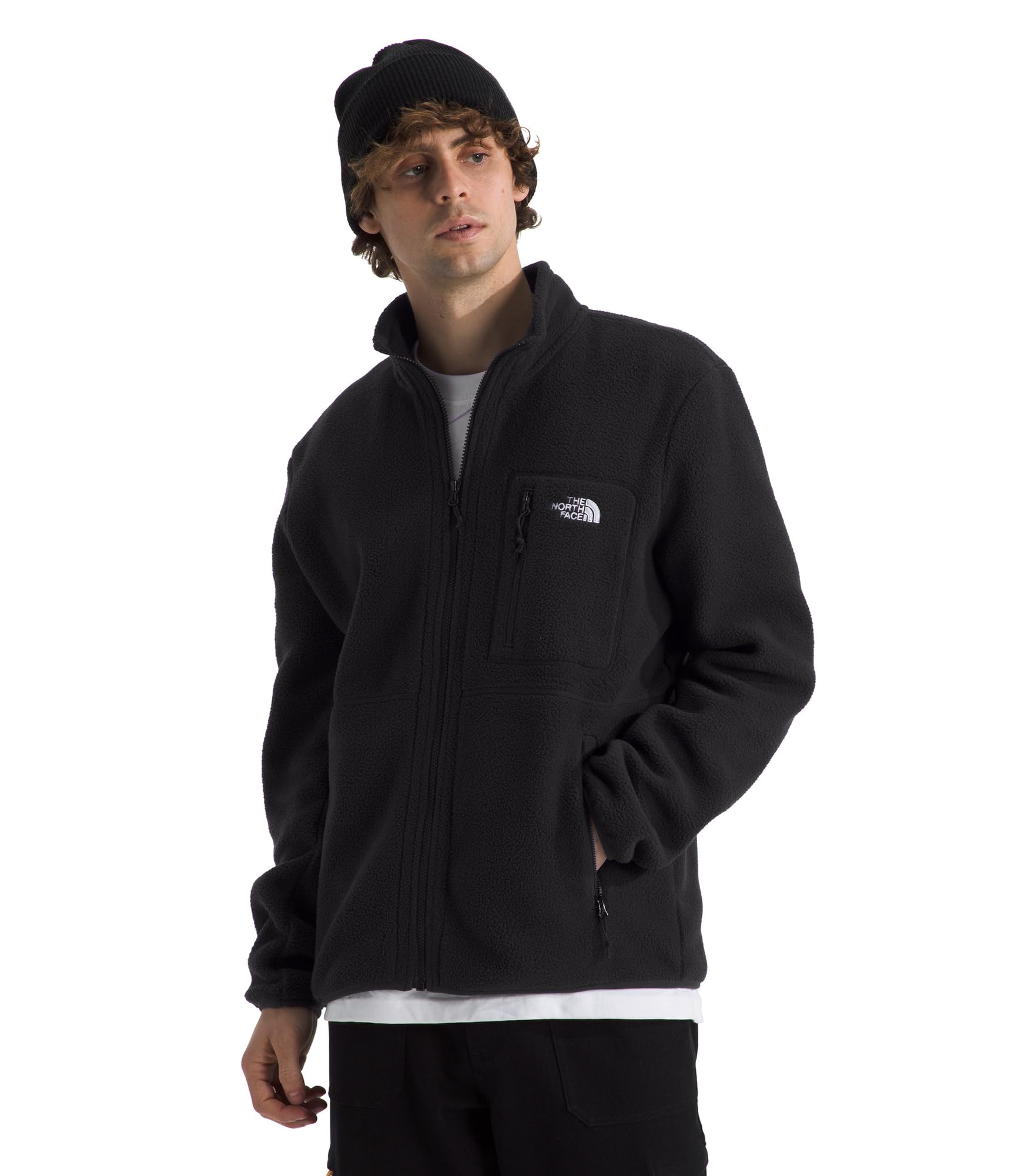 The North Face Men’s Yumiori Full Zip Jacket – Lightweight Fleece Coat with Logo, Secure Zip Pockets, TNF Black/TNF Black/TNF Black, Small