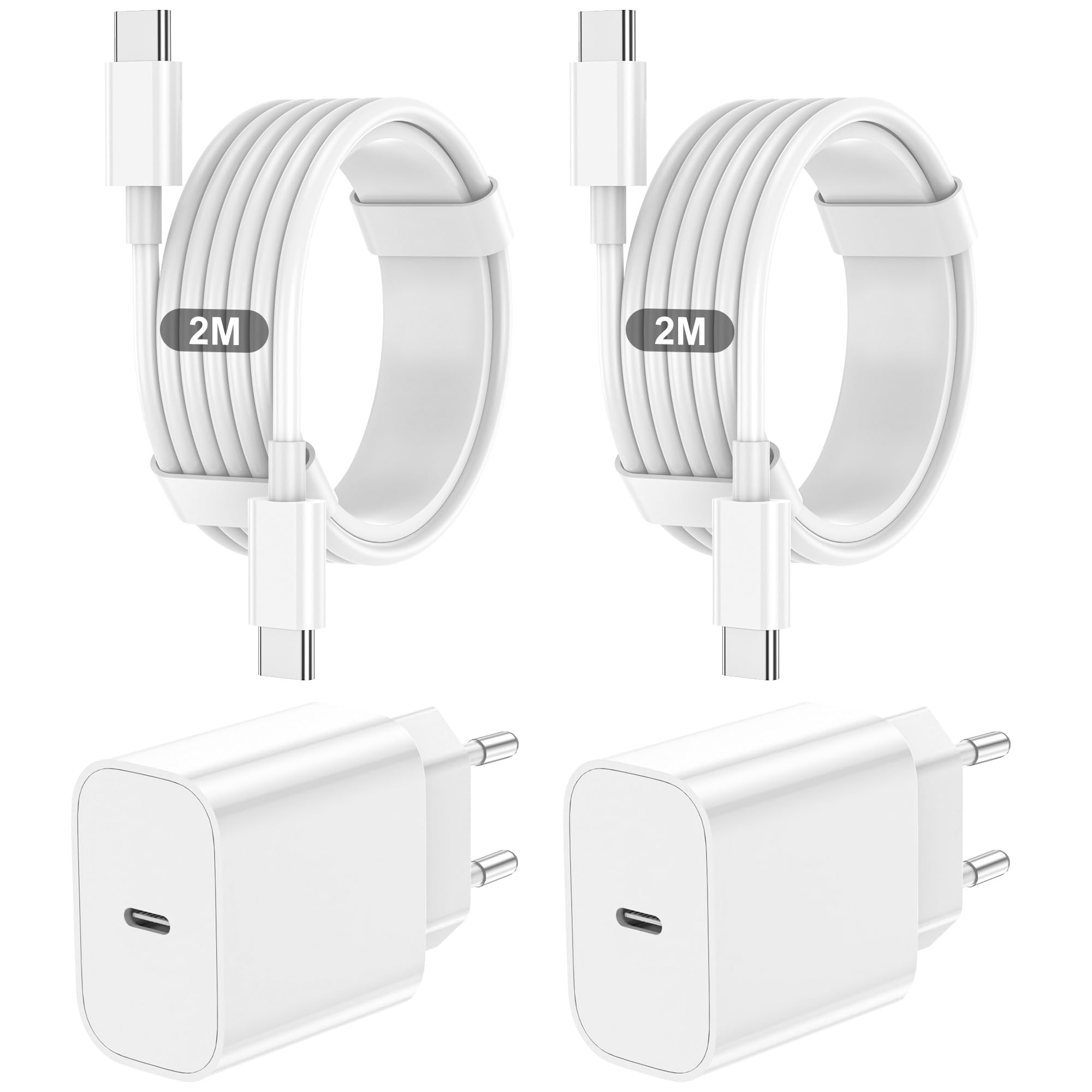 2er Pack 20W USB-C Ladegerät mit 2M+2M USB-C schnellladekabel, Schnellladegerät Für iPhone 17/16/15/Air/e/Pro/Pro Max/Plus,Für iPad Pro/Air/mini Stecker Adapter