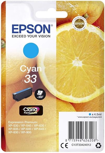 Epson 33 Cyan Ink Cartridge Genuine Claria Premium Standard Capacity