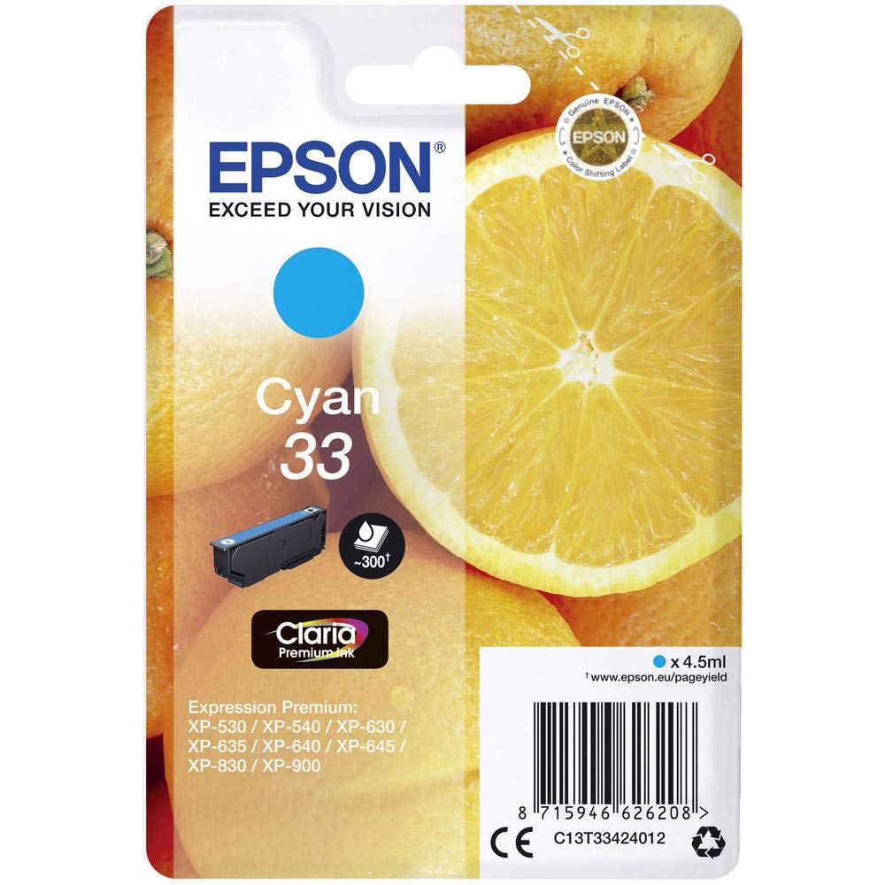 Epson 33 Cyan Oranges, Genuine, Claria Premium Ink, Standard Capacity