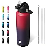BJPKPK Insulated Water Bottle with Straw Lid, 40oz Large Thermo, BPA Free Leak Proof Stainless Steel Metal Water Bottles, Tumblers, Cups, Flasks for Travel, Sports,Charming Red