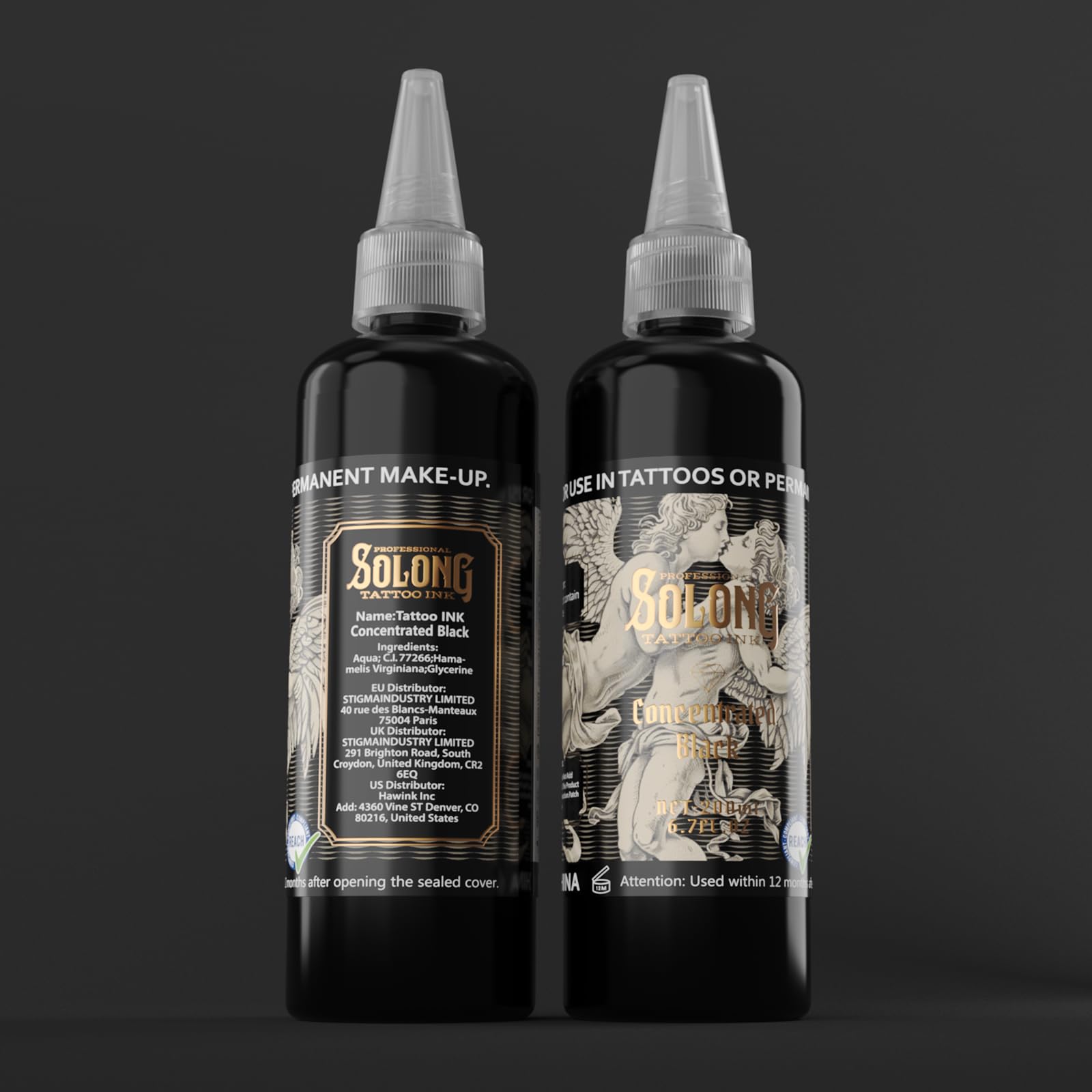 Tattoo Ink,Solong S Series Professional Black Tattoo Ink for Outlining,Shading and Blending-Premium Black Tattoo Supplies-6.7oz(200ml),TI303S-200-031