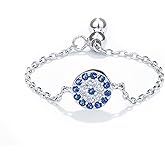 IPEPPY 925 Sterling Silver Evil Eye Dangling Charm Fidget Rings with Bead for Women 14k Gold Plated Blue Cubic Zirconia Adjustable Tassel Chain Ring Sacking Finger Statment Ring Jewelry Gifts