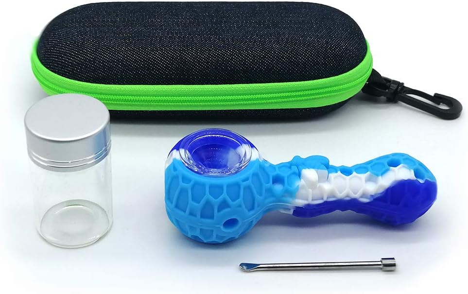 Silicone Honey Nest Straws Travel Kit-with Portable Case and Storage Glass Bottle (Blue)
